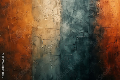abstract background that effortlessly combines warm terracotta tones, serene teal greens, and deep shadowy browns, a textural appearance reminiscent of mineral-rich earth layers an  underwater vistas. photo