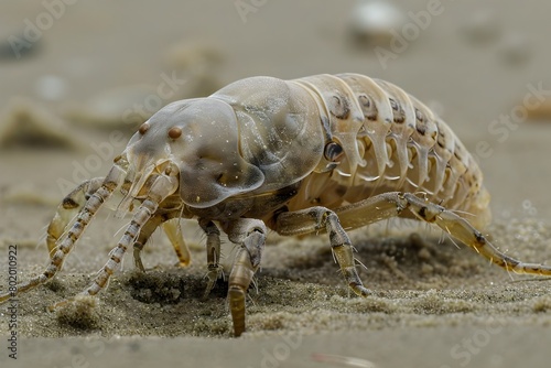 Camouflaged Sand Flea Blending into Beach Environment with Shallow Depth of Field