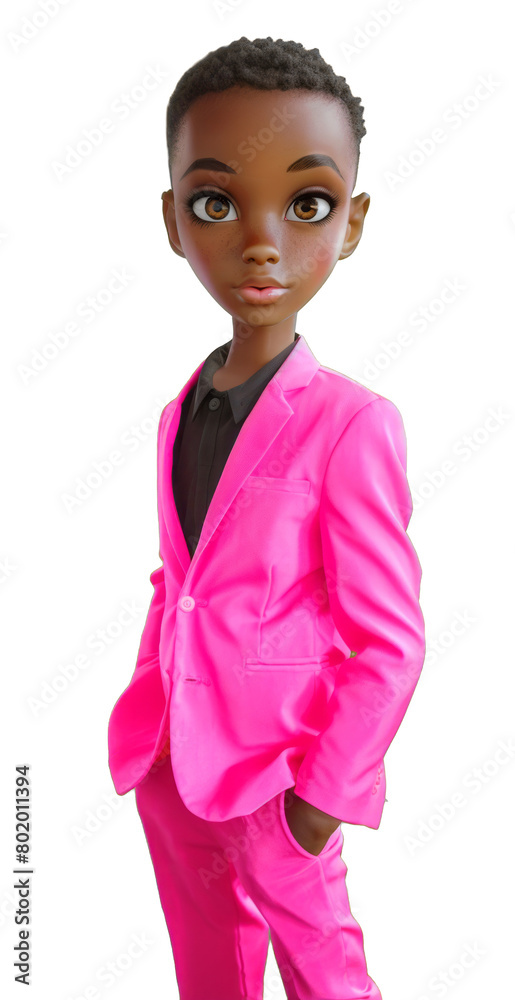 Fashion afro man boss character in elegant pink look on transparent background. Fashion afro man boss character in elegant pink look on transparent background.