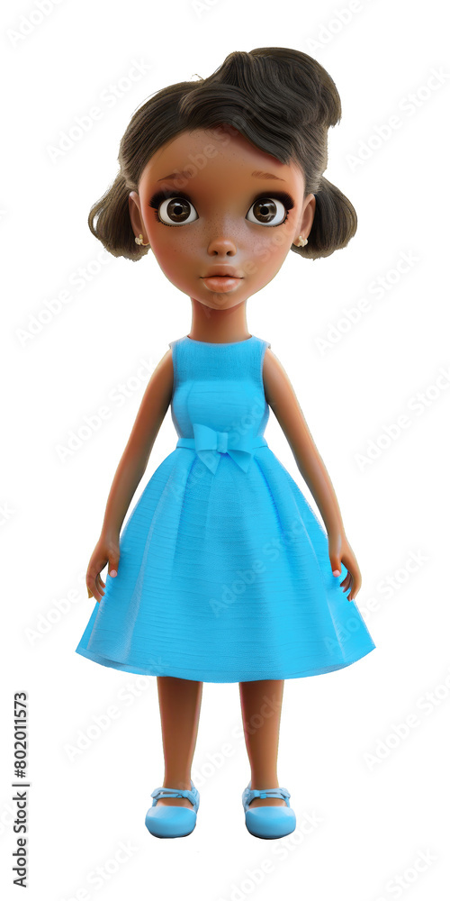 Cute afro girl character in dress on transparent background. Cute afro girl character in dress on transparent background.