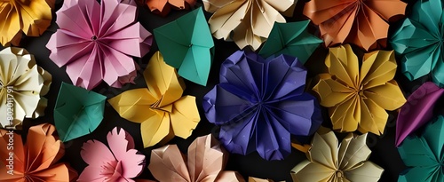 Colored flowers origami background