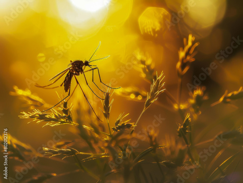 A mosquito is on a plant in the sun © Napat