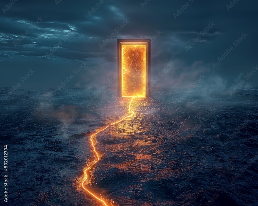 Vision and leadership are represented by a route that is lit up and leads to a door that becomes glowing.