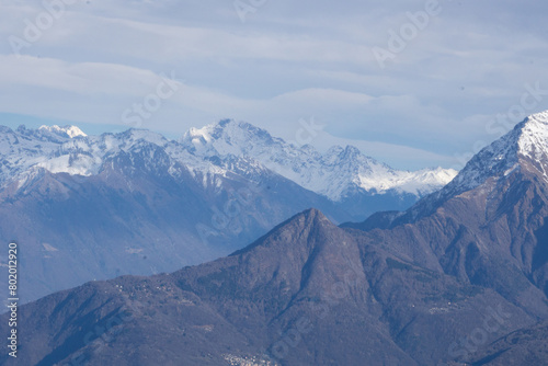The mountains and landscape above Lake Como during a winter day  near the town of Tremezzo  Italy - December 24  2023.