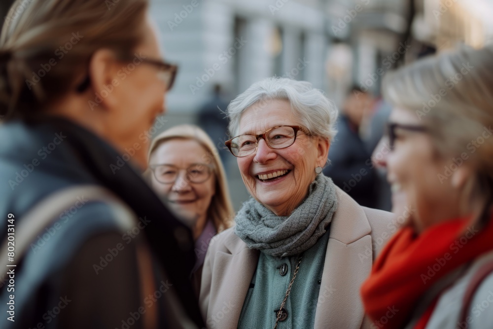 Group of senior women walking together in the city. Selective focus. Group of senior women walking together in the city. Selective focus.