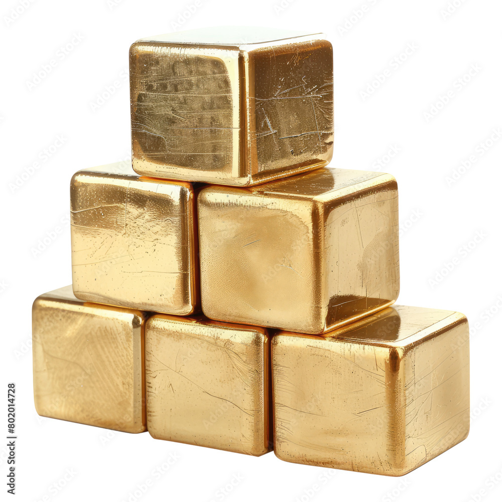 Obraz premium Photo of gold blocks isolated on transparent background