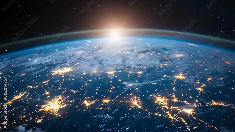 Earth is covered by a network of space technology and internet. Concept Space Technology, Earth's Network, Internet Connectivity, Global Communication, Technological Advancements