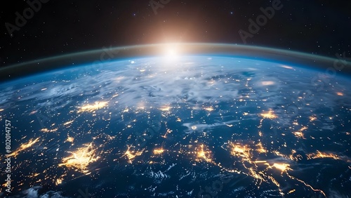 Earth is covered by a network of space technology and internet. Concept Space Technology  Earth s Network  Internet Connectivity  Global Communication  Technological Advancements