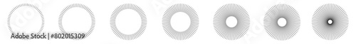 Collection of round sunburst, line radial rays, frame icons