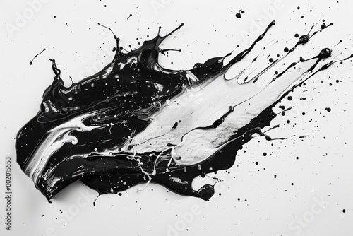 Black and white paint splattered on a white surface