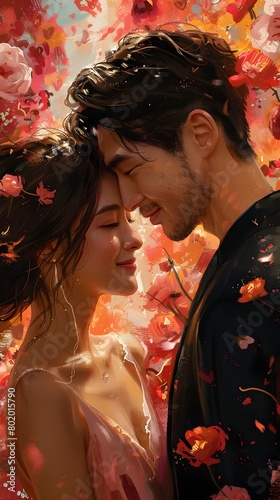 Passionate Embrace in a Floral Fantasy:Celebrating Love and Intimacy
