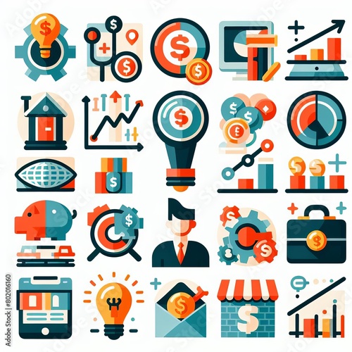 Trendy flat business and finance icon set  Vector illustration Illustration vector Generative Ai