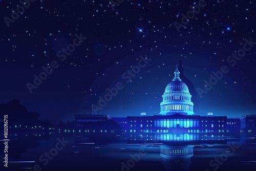 abstract background with the US capitol building and stars, blue tones, dark background photo