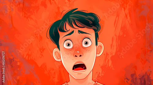 A cartoon boy with a surprised expression on his face