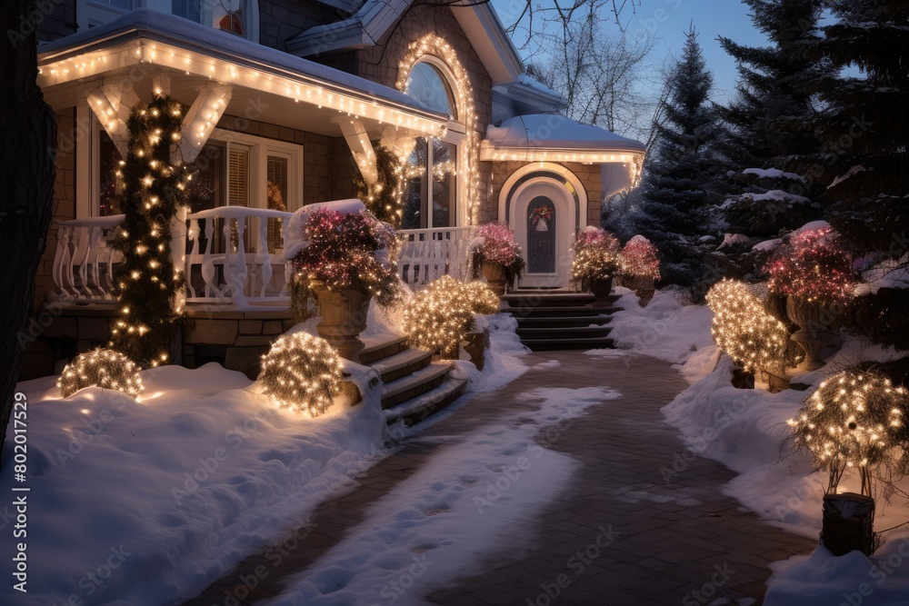 Obraz premium Decorating the exterior of the house with festive lights.