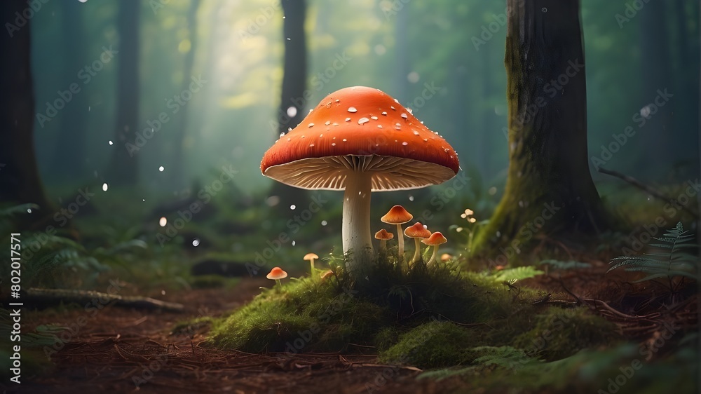 Obraz premium In the forest, a magical mushroom