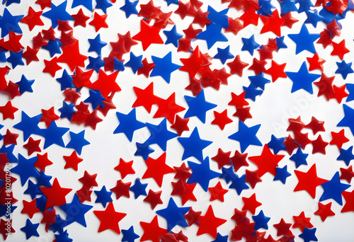 A red, white, and blue star-shaped stars on a white background