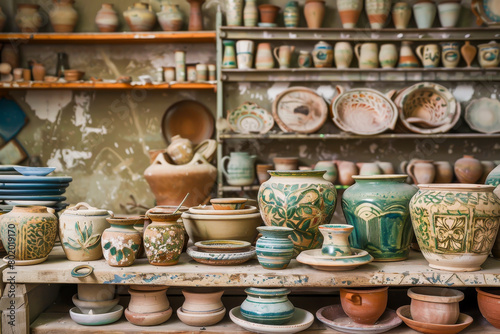 A table full of pottery with a variety of shapes and sizes © Napat.T