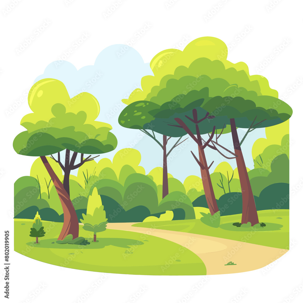 A cartoon drawing of a forest with a path leading through it A cartoon drawing of a forest with a path leading through it