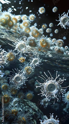 Volvox Colonies Spinning Underwater in Dynamic Motion