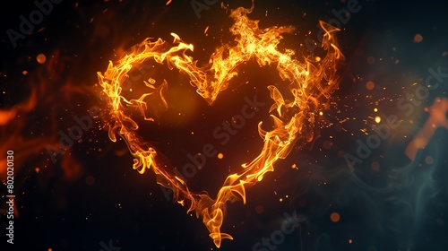 A heart-shaped fire floated in the air with smoke surrounding it © Kittipong