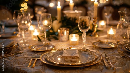 A table adorned with elegant linens polished silverware and flickering candles sets the scene for a zeroalcohol gourmet experience.