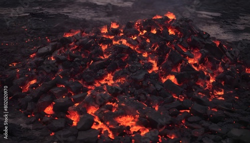 Embers glowing red hot in the aftermath of a raging inferno