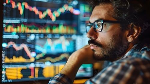 Experienced cryptocurrency trader analyzing market data on computer for investment decisions . Concept Cryptocurrency Trading, Market Analysis, Investment Decisions, Experienced Trader photo