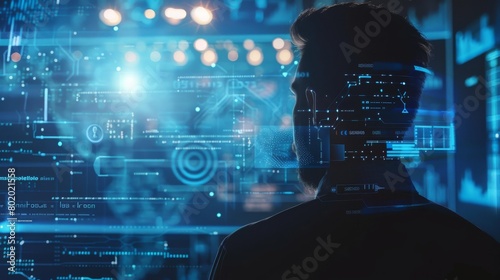 AI artificial intelligence, a man using smart AI technology, futuristic image