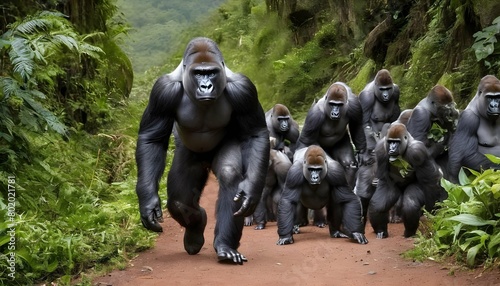 A Powerful Silverback Gorilla Leading His Troop On