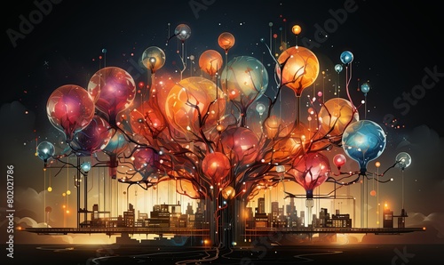 Tree With Floating Balloons
