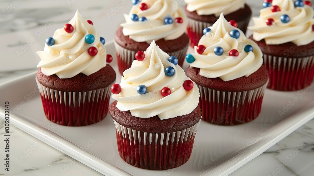 Patriotic 4th of july cupcakes and desserts with red, white, and blue decorations