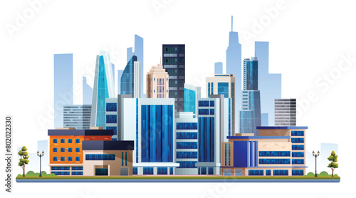 Urban city with skyscraper buildings vector illustration. Cityscape isolated on white background © YG Studio