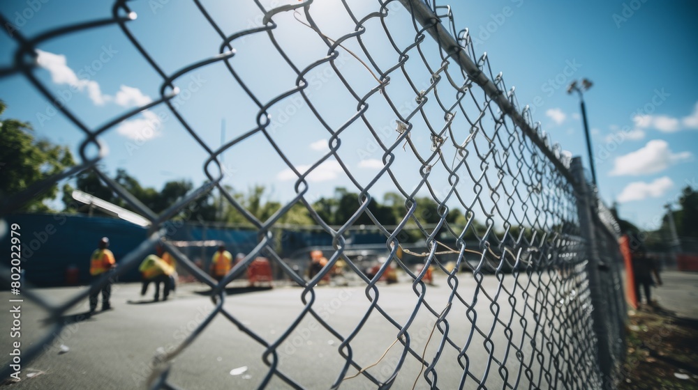 A chain link fence being dismantled, representing the breaking down of barriers and the liberation from confinement A chain link fence being dismantled, representing the breaking down of barriers and the liberation from confinement
