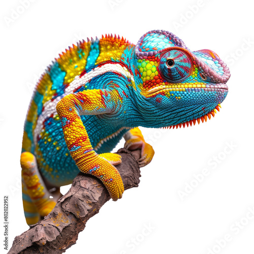 Yellow blue lizard Panther chameleon isolated on transparent background With clipping path. cut out. 3d render