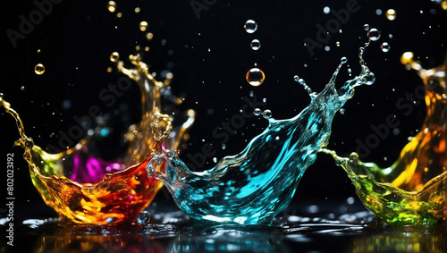 colorful splash of water on dark background