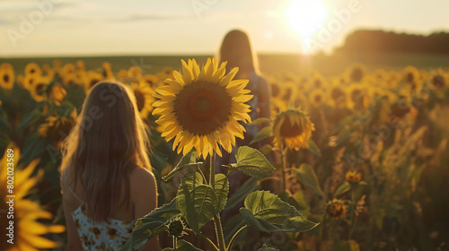 Beautiful blooming sunflowers in field  #802023589