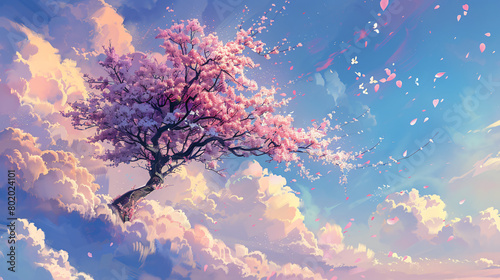 Beautiful blossoming tree on sky background #802024101