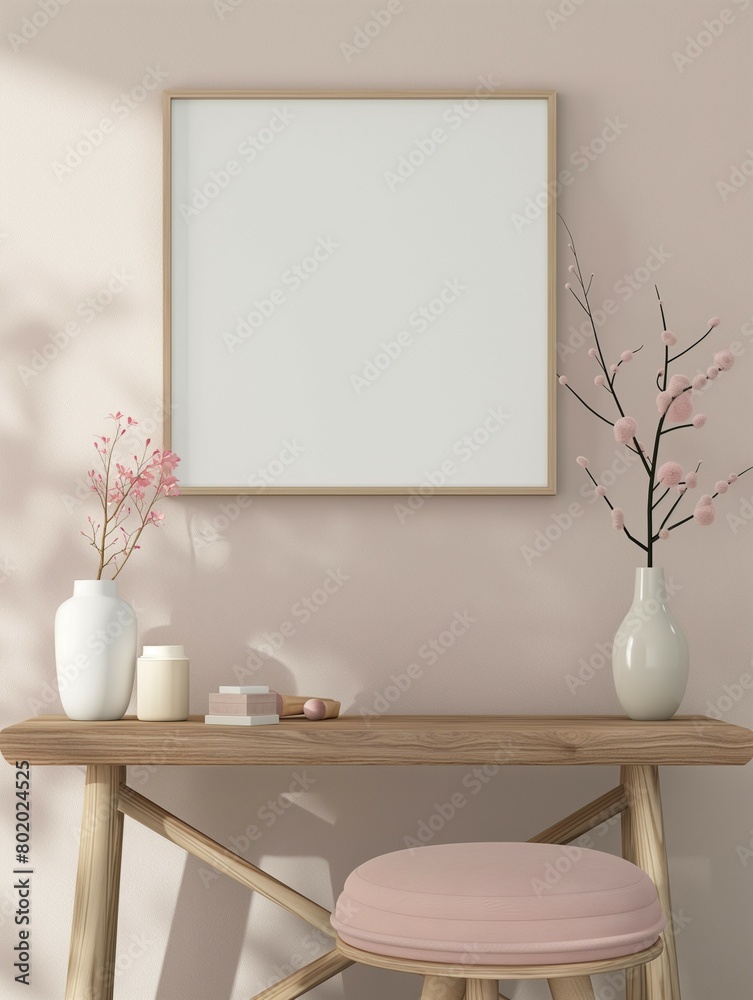 Frame mockup, simple and modern home interior design background, wall poster frame mockup, 3d render Frame mockup, simple and modern home interior design background, wall poster frame mockup, 3d render