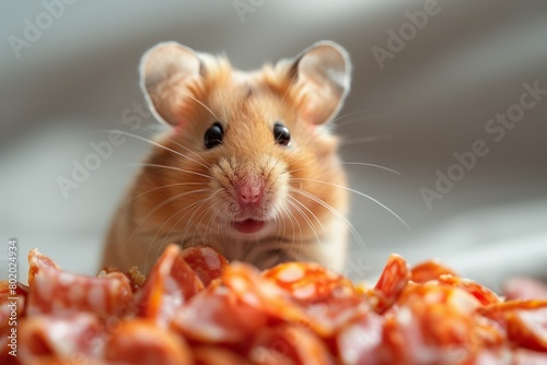 Hamster's Salami Snack Time Generative AI photo