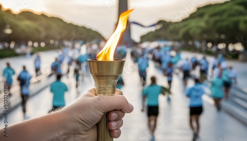 A closeup of a torch being lit during the Olympic torch relay