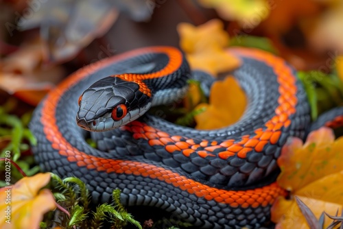 Coiled Ringneck Snake with Distinctive Orange Ring Generative AI photo