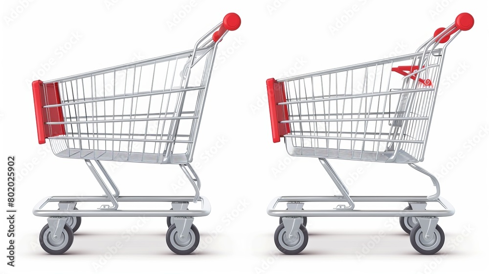 Cart top and side view, empty supermarket cart isolated on white background. Shop equipment for customers to purchase in a retail shop, grocery store and market. Realistic 3D modern illustration. Cart top and side view, empty supermarket cart isolated on white background. Shop equipment for customers to purchase in a retail shop, grocery store and market. Realistic 3D modern illustration.