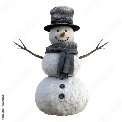 Photo of snowman isolated on transparent background