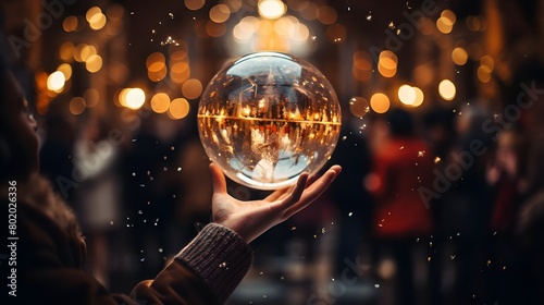 A Hand Holding an Elevated Transparent Glass Globe, Blur Background for Dreamy and Ethereal Themes, Hand Edited Generative AI