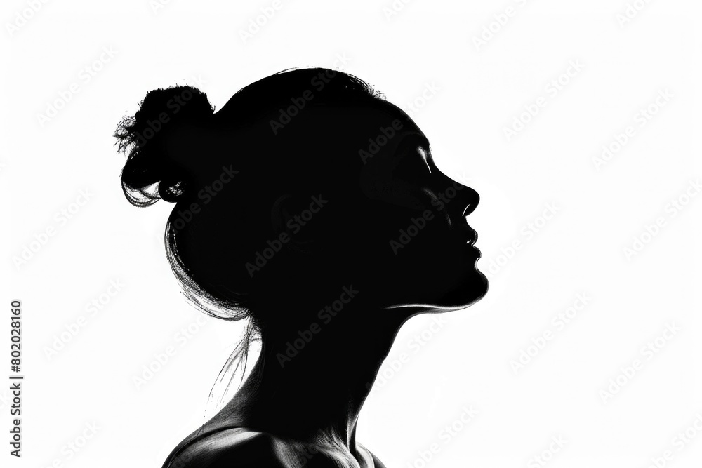 Woman Silhouette. Pensive Young Woman in Front View Isolated on White Background
