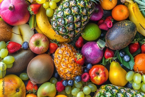 Tropical Fruit Background. Colorful Assortment of Fresh Ripe Fruits, Top View