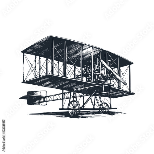 The Wright brothers airplane. Black white vector illustration. photo