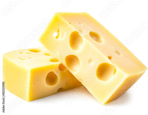 zwei Stücke Emmentaler Käse isoliert auf weißen Hintergrund, Freisteller