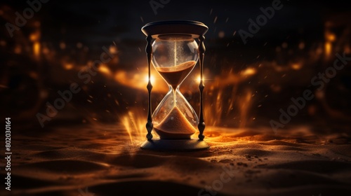 Elegant hourglass with flowing sand, space for copy